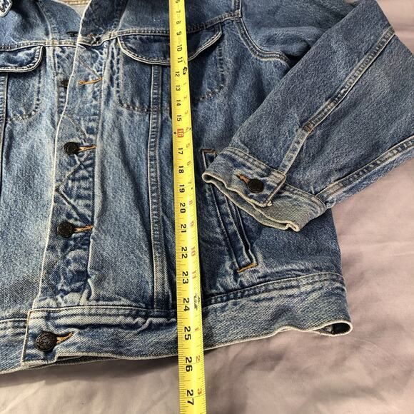 VTG 90s Denim Jacket Mens L Blue Jean Trucker Medium Wash Cotton Ranch Grunge - Picture 3 of 8